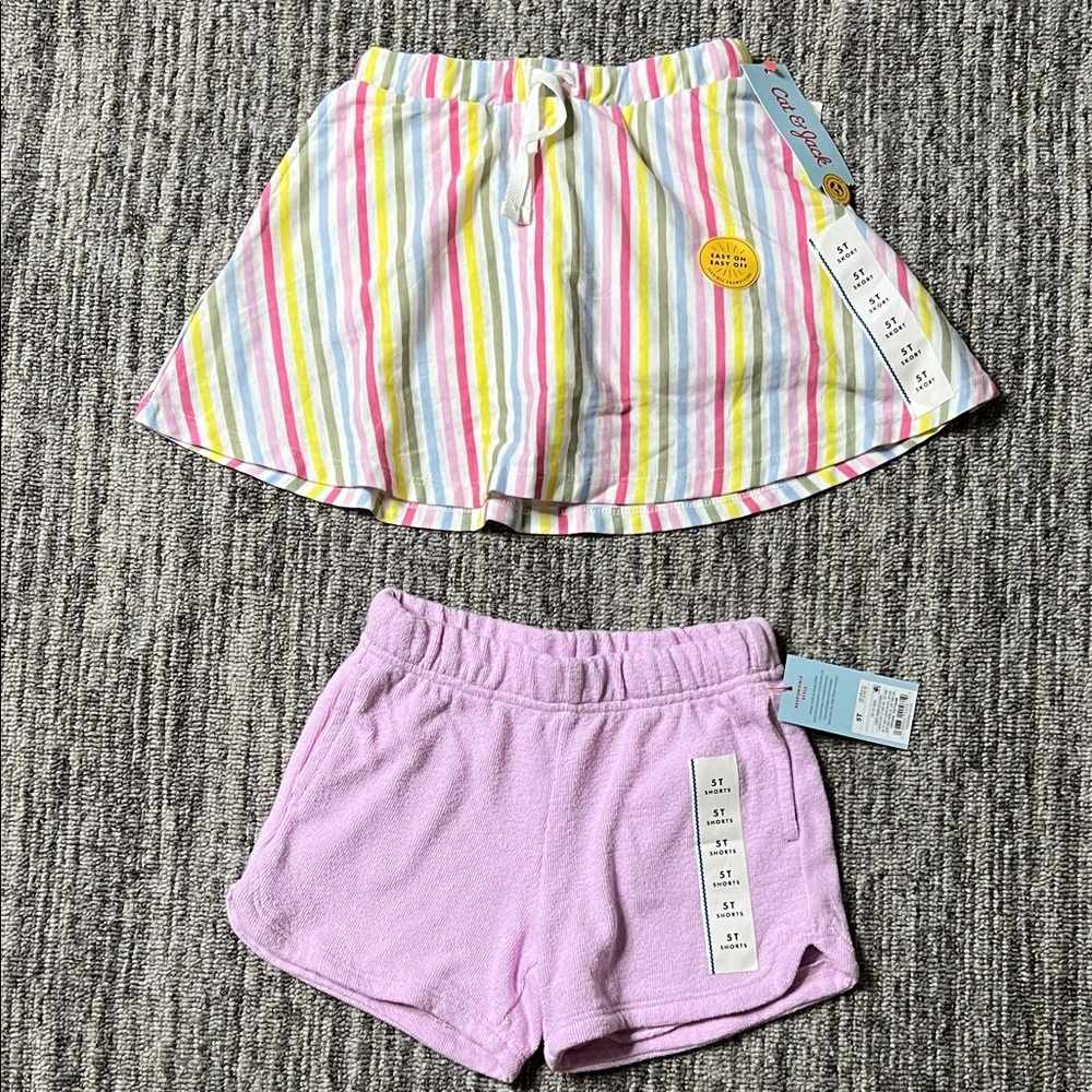 Cat & Jack Striped and Pink Shorts and Skirt Set Size 5T